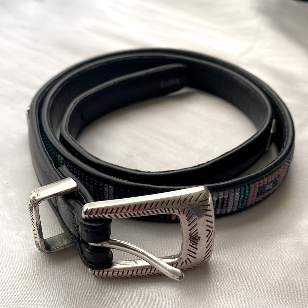 Brighton Belt Women’s Beaded silver tone Leather southwest western Cowgirl M